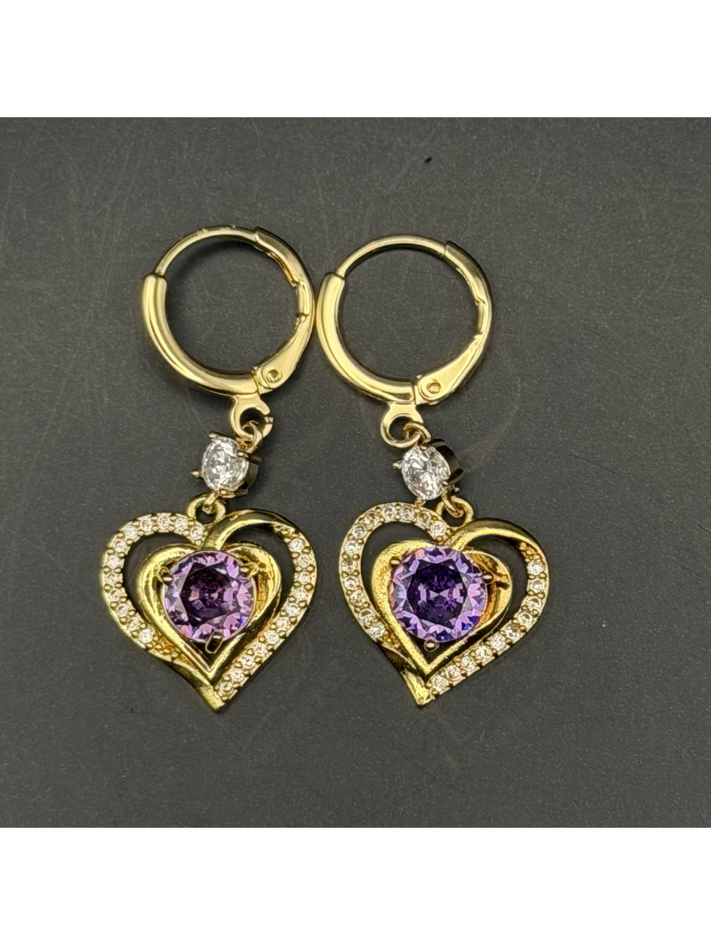 Candy+Clover Purple Crystal Heart Drop Earrings